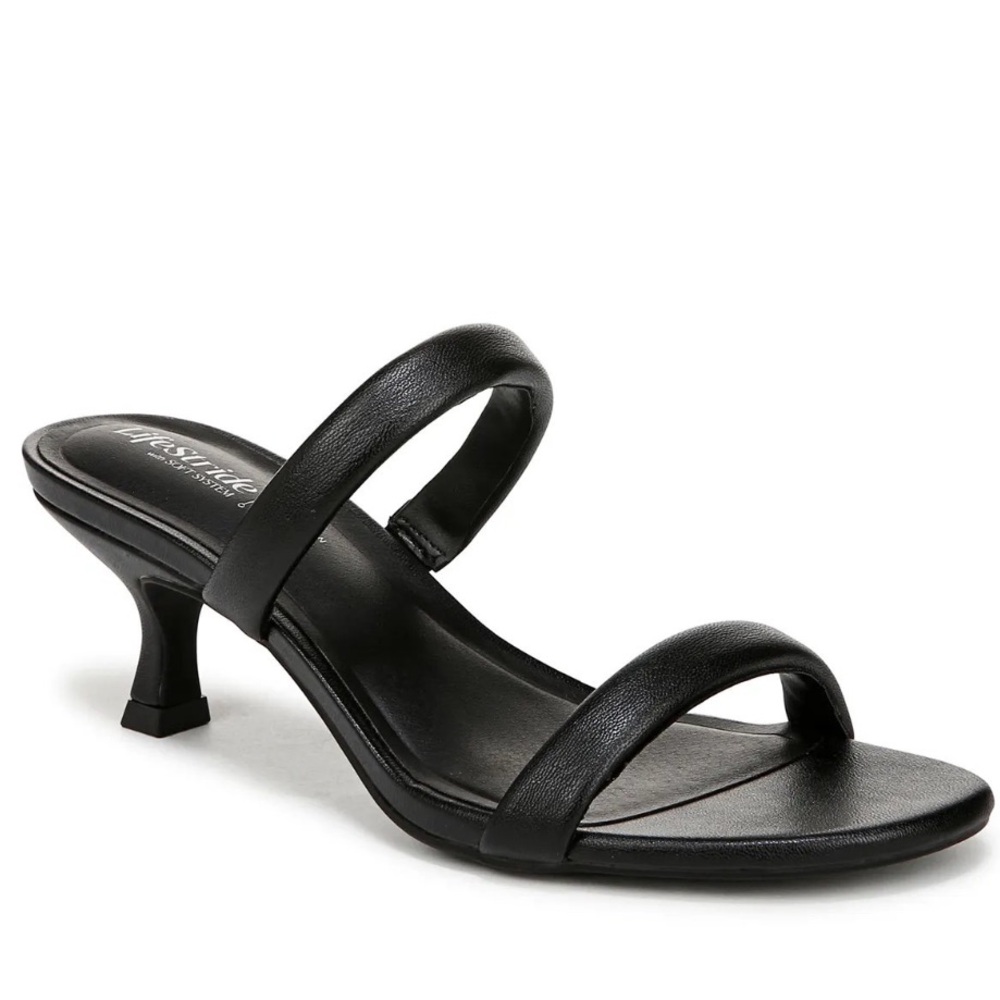 Life Stride Black Two-Strap Kitten Heel Sandals
